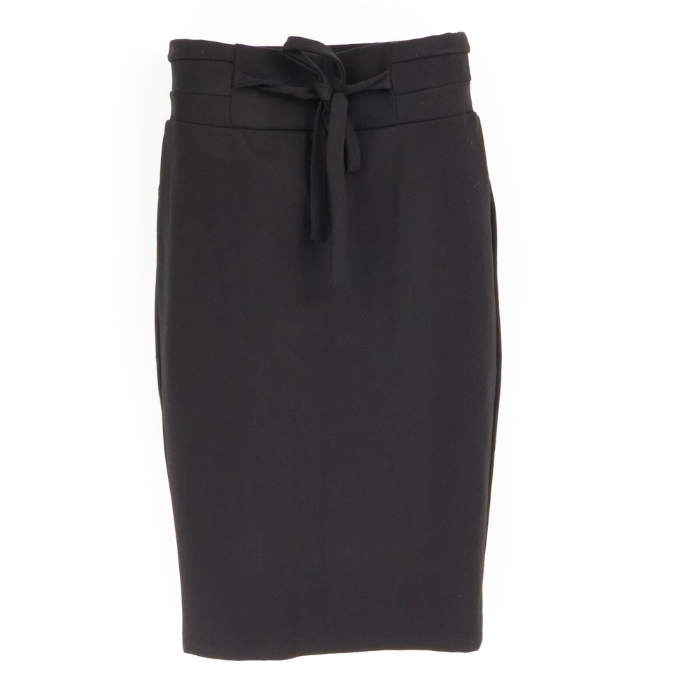 Classic Concepts Pencil Skirt Womens Sz S Black Stretch Elastic Waist Front Tie